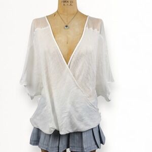 Y2K Mesh Floral Wrap Top Sheer Kimono Sleeve Ethereal Fairycore Coquette M L